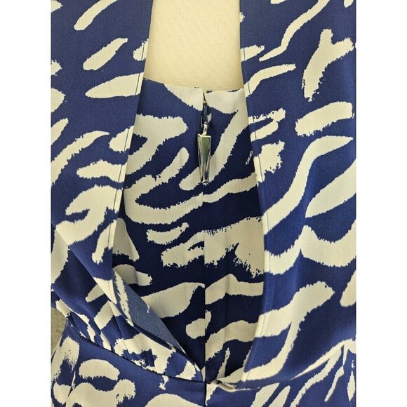 PRABAL GARUNG Blue and White Printed Silk Long Dress Ruched Bodice Size 8 - Picture 9 of 11